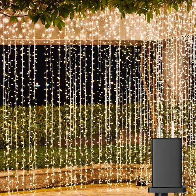 Solhice LED Curtain Lights Outdoor 40ft x10ft, 800 LED Plug in Hanging String by Solhice