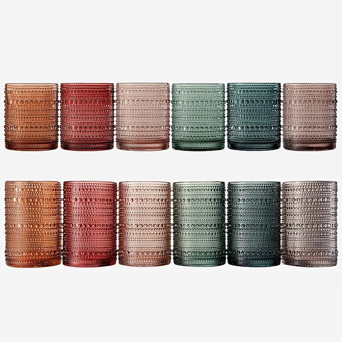 Khen Hobnail Beaded Highball Drinking Tumbler Glasses | Set of 12 | Color - Image 2