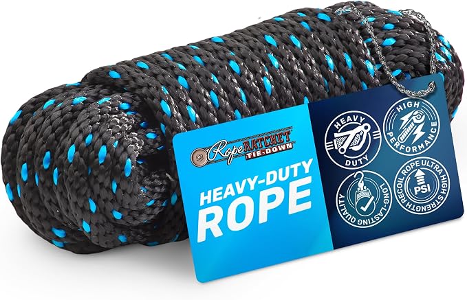Rope Ratchet 3/8" Heavy Duty Polypropylene Rope – Braided Tie Down, Ratchet Cord by RopeRatchet