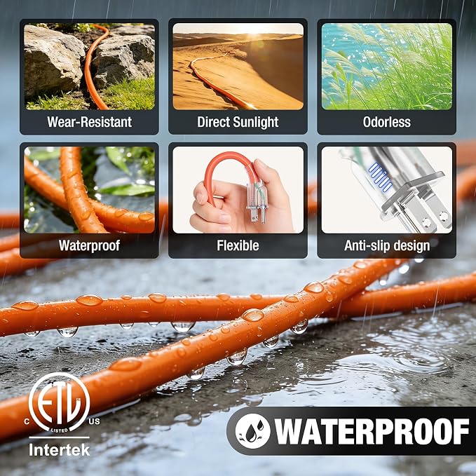 15 FT Outdoor Extension Cord Waterproof, 16/3 Gauge Heavy Duty 3 Prong Power - Image 3