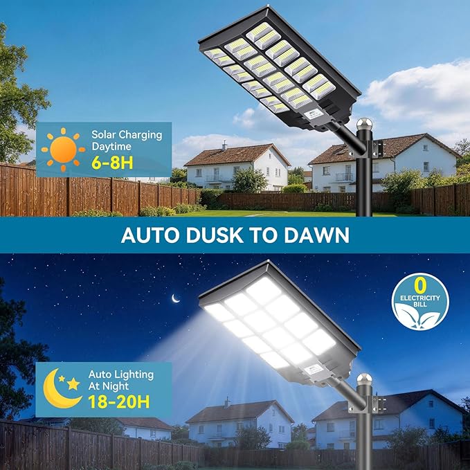 VOOJOY 8000W Solar Street Lights Outdoor Waterproof, Dusk to Dawn Solar Lights - Image 3