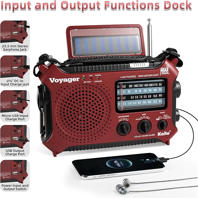 Kaito KA500RED 5-Way Powered Emergency AM/FM/SW Weather Alert Radio - Image 3