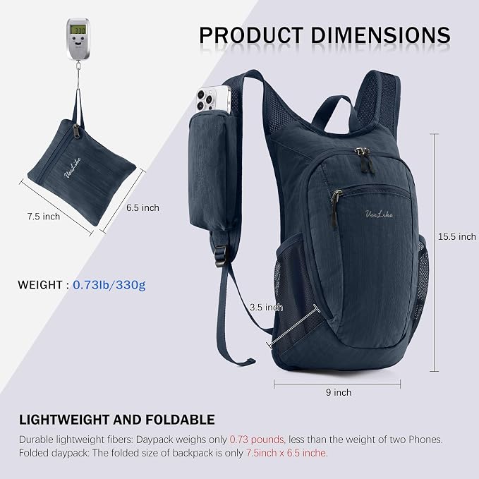 Uselike 10L Small Hiking Backpack Travel Daypack Lightweight Packable Back Pack - Image 6