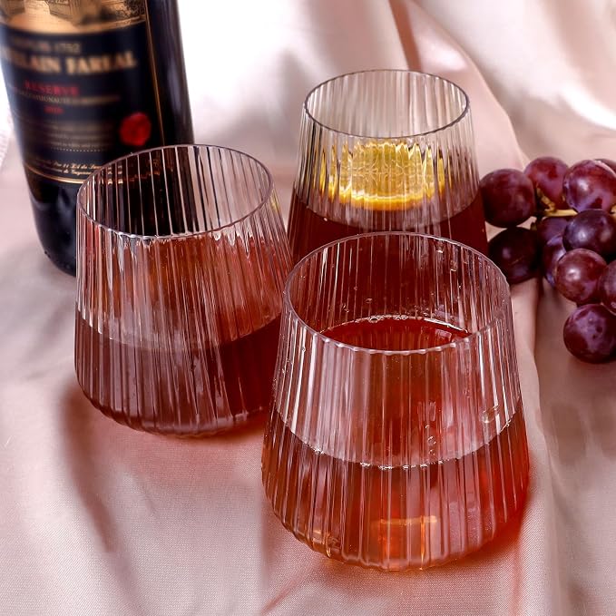 Lueumxc 40 Pack Plastic Ribbed Wine Glasses, 14Oz Origami Disposable Wine - Image 6