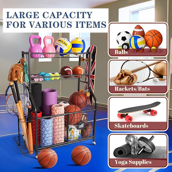 Mythinglogic Sports Equipment Garage Organizer, Garage Ball Storage - Image 2