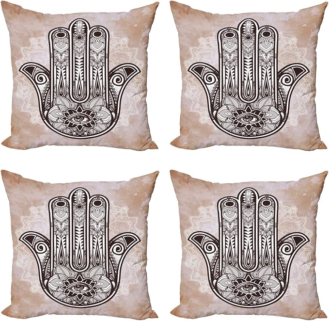 Ambesonne Hamsa Throw Pillow Cushion Case Pack of 4, Grunge Style Mandala by Ambesonne