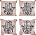 Ambesonne Hamsa Throw Pillow Cushion Case Pack of 4, Grunge Style Mandala by Ambesonne