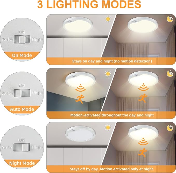 2-Pack 20W Motion Sensor Ceiling Lights Hard-Wired, 9Inch Indoor Motion - Image 3