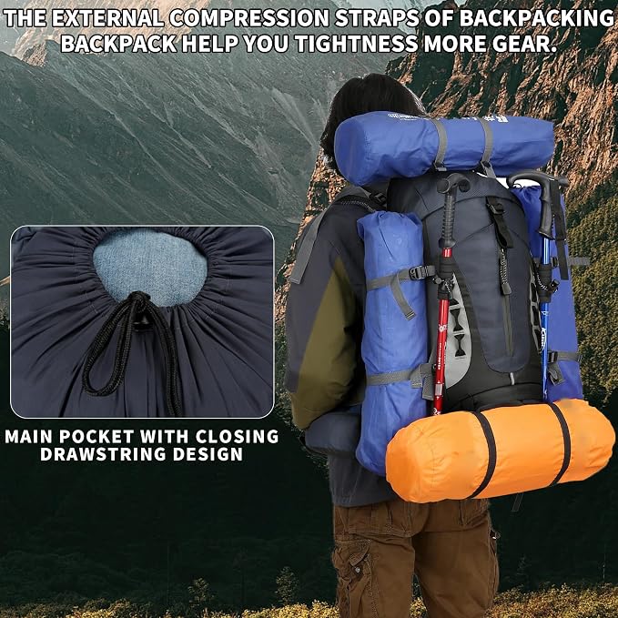 75L Hiking Backpack with Rain Cover Waterproof Camping Backpack Shoes Warehouse - Image 3