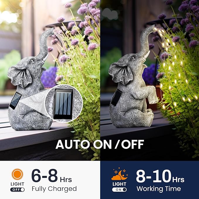 GIGALUMI Solar Garden Decor Watering Elephant Statues Outdoor, Birthday Gifts - Image 4
