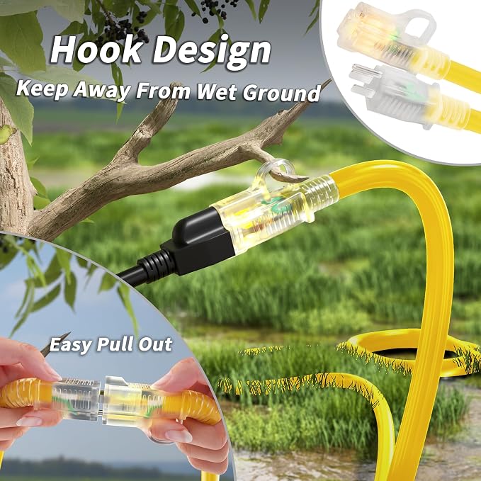 PlugSaf 14/3 Gauge Yellow Outdoor Extension Cord 100 ft Waterproof - Image 2