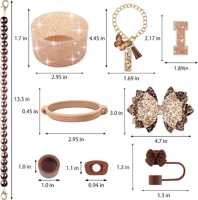 9PCS Brown for Stanley Cup Accessories Set Bling Initials Bow Charms for - Image 3