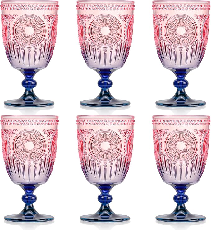 XUWAIDSGN 6Pcs Plastic Vintage Wine Glasses 13.5oz Reusable Embossed Goblet by XUWAIDSGN