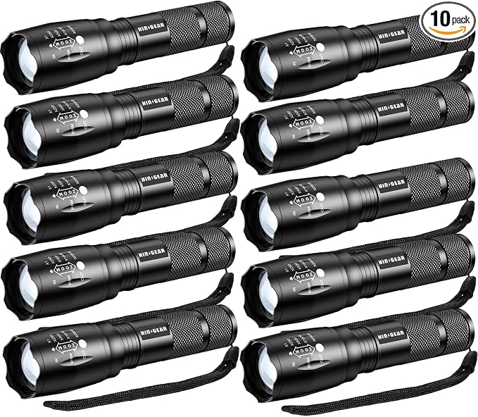 1 Mode Flashlights 10 Pack, Bright Zoomable LED Tactical Flashlight High Lumens by HINSGEAR