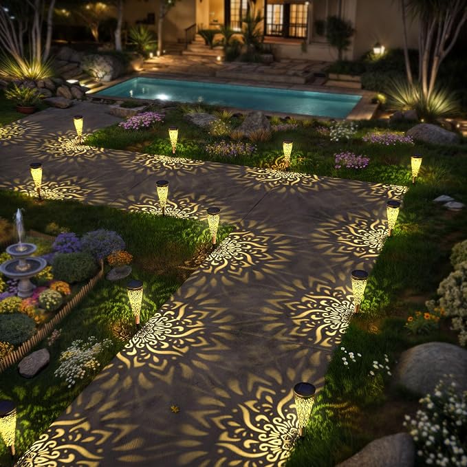 6 Pack Solar Lights Outdoor Garden Decorative Mandala Solar Garden Lights - Image 5