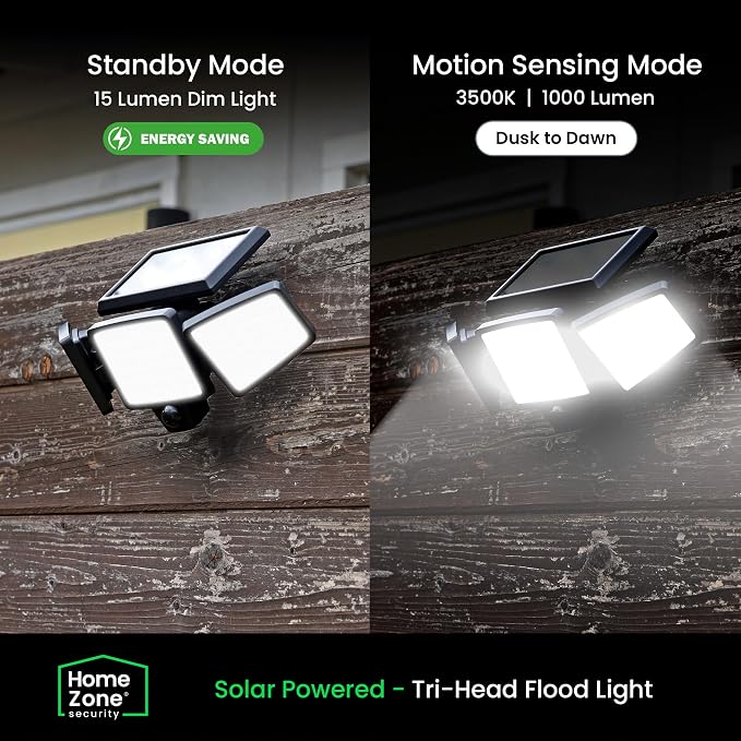 Home Zone Security 2 Packs Solar Flood Lights Outdoor Motion Sensor 120 Degrees - Image 2