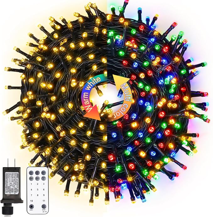 JMEXSUSS Color Changing Christmas Lights, 66ft 200 LED Warm White & Multicolor by JMEXSUSS