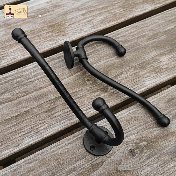 Mystic Colonial Rustic Cast Iron Wall Hooks, Heavy Duty Retro Utility Hanger - Image 8