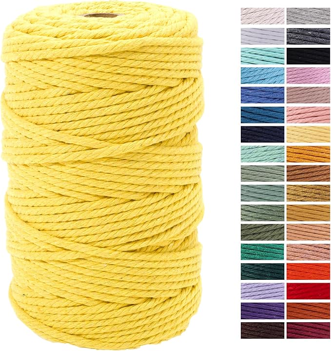 Yellow Macrame Cord 4mm x 109Yards, Colored Cotton Rope Craft Cord Colorful by AestheticDesignforYou