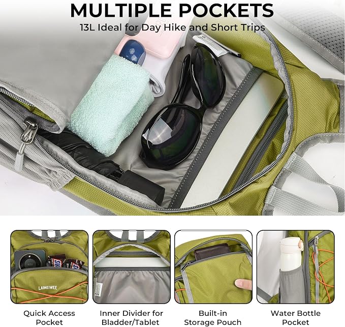 13L Small Hiking Backpack for Women Men, Lightweight Foldable Day pack - Image 3