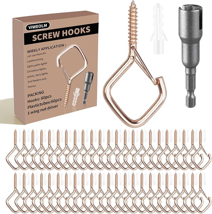 60 Pcs Rose Gold Eye Hooks Screw Heavy Duty, Ceiling Hooks by Unknown