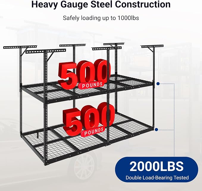 FLEXIMOUNTS 4x8 2-Tier Overhead Garage Storage Rack – Adjustable Heavy Duty - Image 4