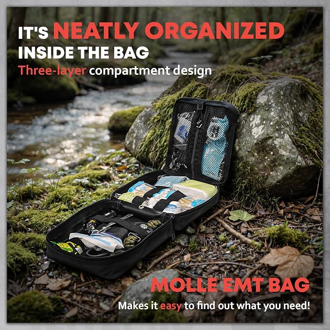 242 Piece First Aid & Survival Kit – Molle Pouch IFAK, 1000D Nylon, Color-Coded - Image 6