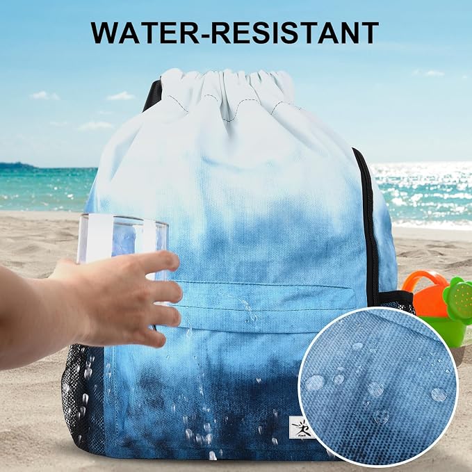 Drawstring Backpack with Mesh Pockets String Gym Bag Sackpack Sandproof Water - Image 3