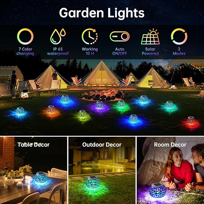 WSgift Color Changing Solar Powered Glass Mosaic Ball Led Garden Lights - Image 2