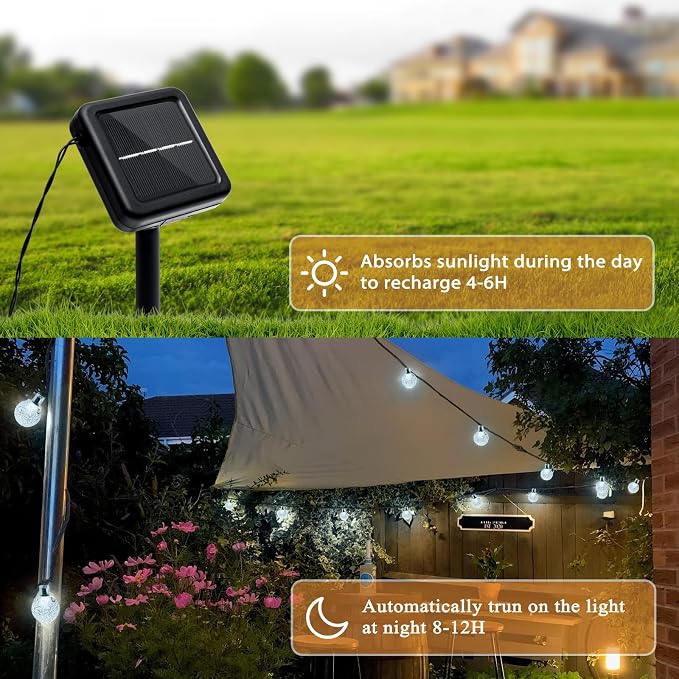 Outdoor Solar String Lights, 2x46FT 66LED 8Modes Crystal Solar Powered - Image 5