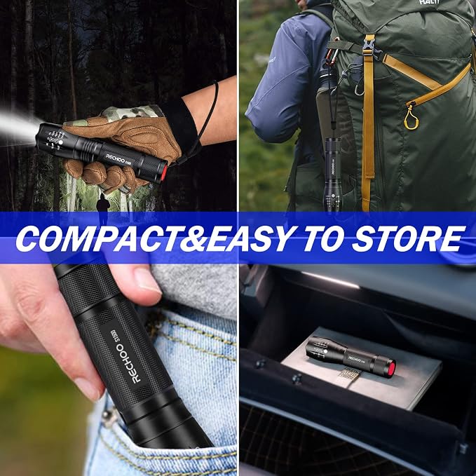 RECHOO Tactical Flashlight 4 Pack, Bright Zoomable LED Flashlight - Image 8