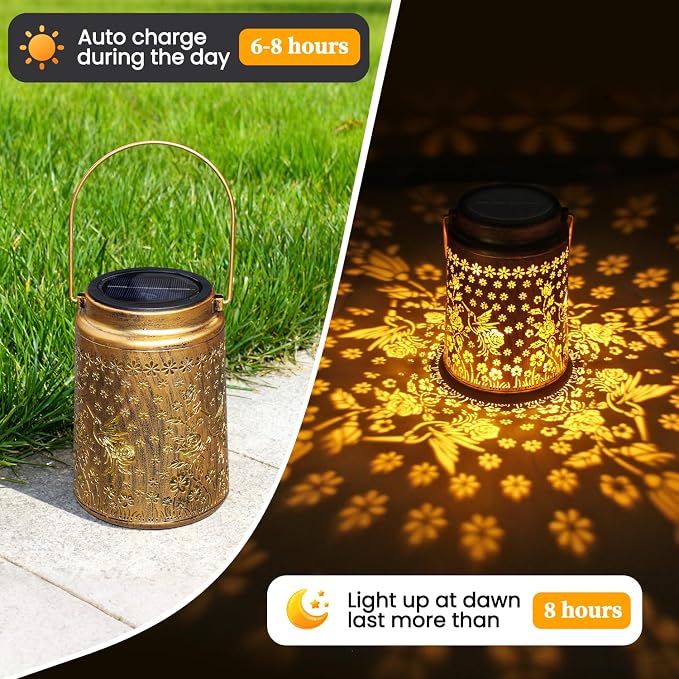2 Pack Solar Lanterns Outdoor Waterproof Hummingbird Garden Decor Gift - Image 5