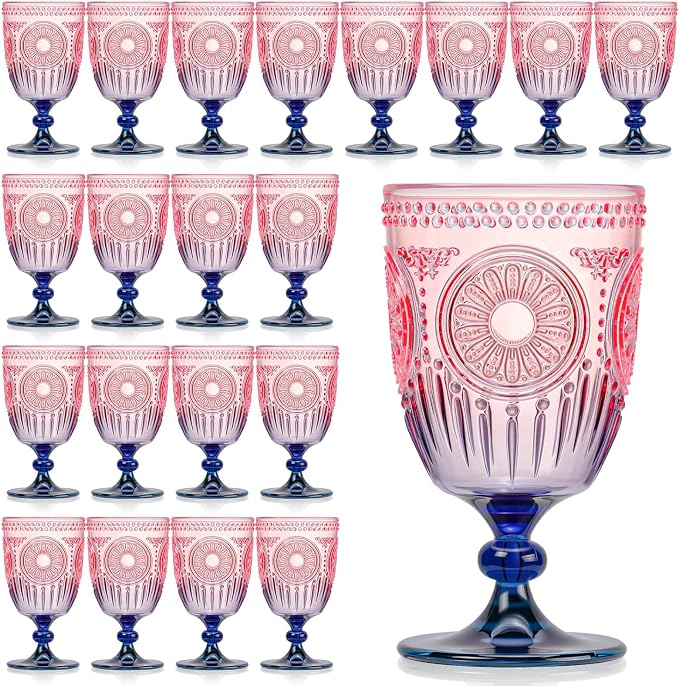 XUWAIDSGN 24Pcs Plastic Vintage Wine Glasses 13.5oz Reusable Embossed Goblet by XUWAIDSGN