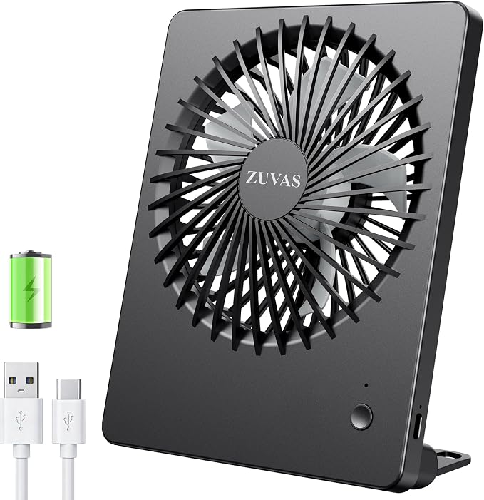Zuvas Desk Fan Battery Operated Fan Rechargeable 180°Tilt Folding Personal Fan by Zuvas