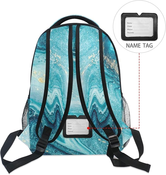 Wamika Kids Backpack Turquoise Blue Marble Tie Dye School Backpacks Boys Girls - Image 6