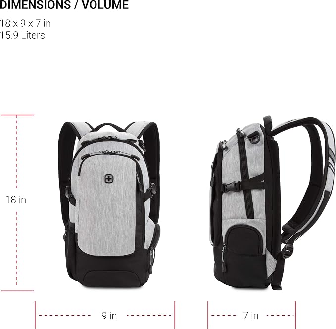 SwissGear 3598 Backpack, Narrow Daypack, Light Grey/Heather - Image 5
