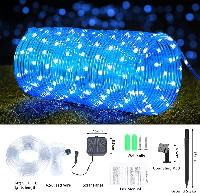 Solar Rope Lights, 66ft 200LED Solar String Lights, 8 Modes Waterproof Solar - Image 3