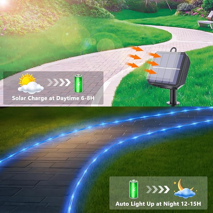 Solar Rope Lights, 2 Packs Total 66ft 200LED Solar String Lights, 8 Modes - Image 4