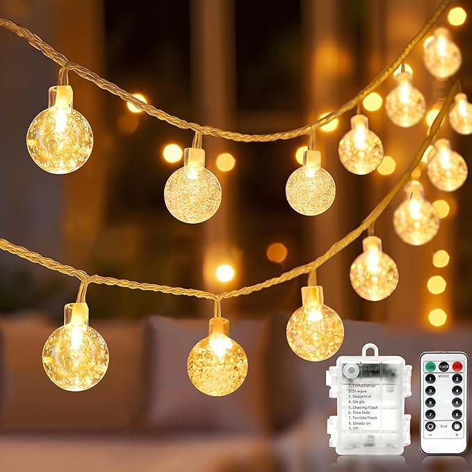 Metaku Globe String Lights Fairy Lights Battery Operated 16.4ft 50LED String by METAKU