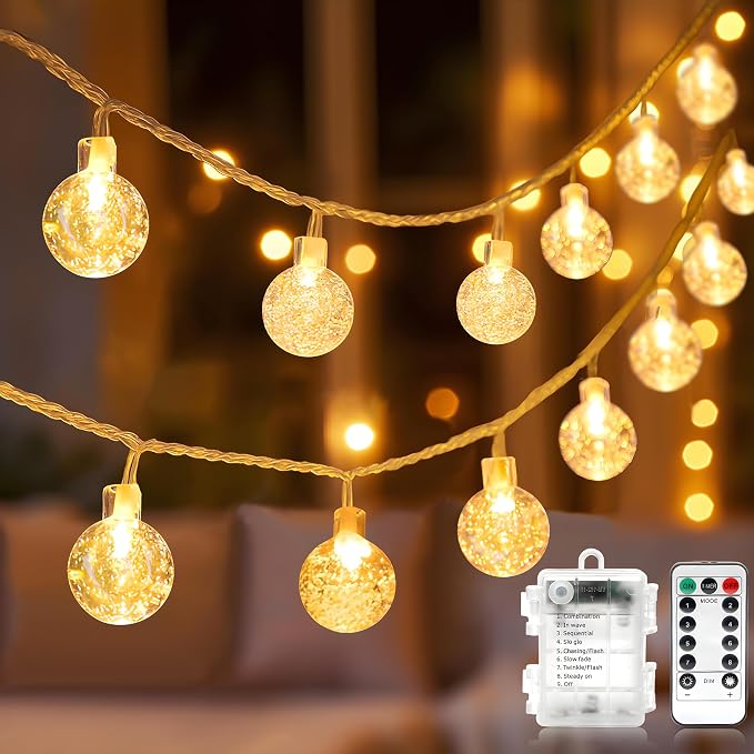 Metaku Globe String Lights Fairy Battery Operated 26ft 60LED by METAKU