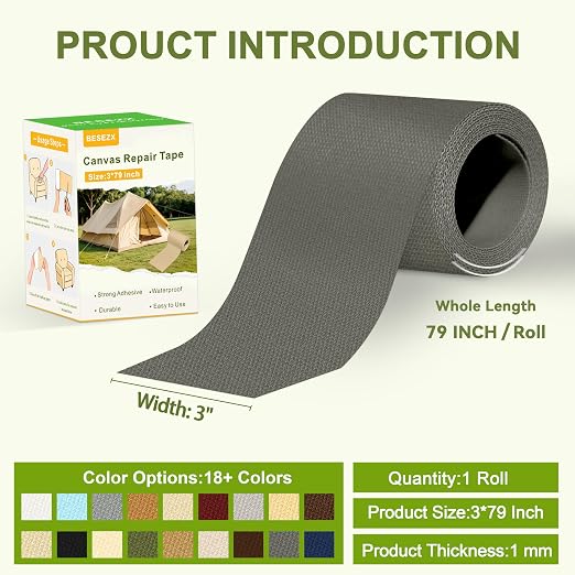 Besezx Canvas Repair Tape, Outdoor Gear Patch, 3x79 Inches, Waterproof - Image 2