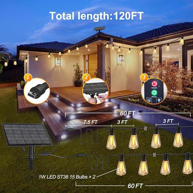 BLIATLUS 120FT Solar String Lights Outdoor Waterproof - Image 2