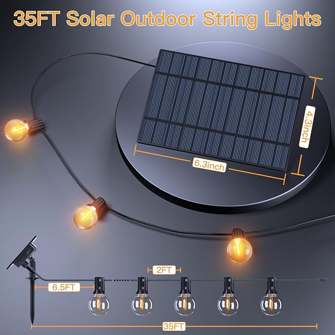 Ollny 35FT Solar Patio Lights, Waterproof Remote Control Dimmable Timers 3Modes - Image 6