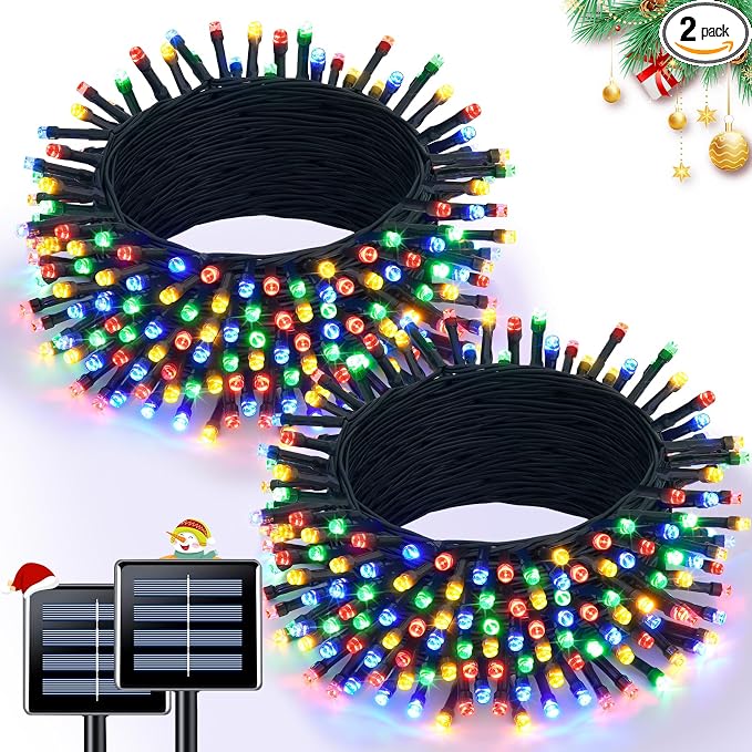 JMEXSUSS 2 Pack Solar String Light 100LED 32.8ft 8 Modes Solar Christmas Lights by JMEXSUSS