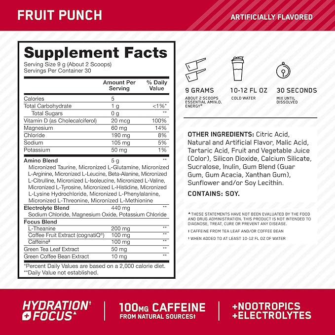 Optimum Nutrition Amino Energy Powder Plus Focus, - Image 2