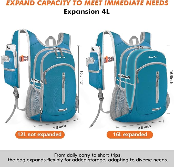Seektop Small Hiking Backpack Expandable 12L-15L, Lightweight Packable - Image 2