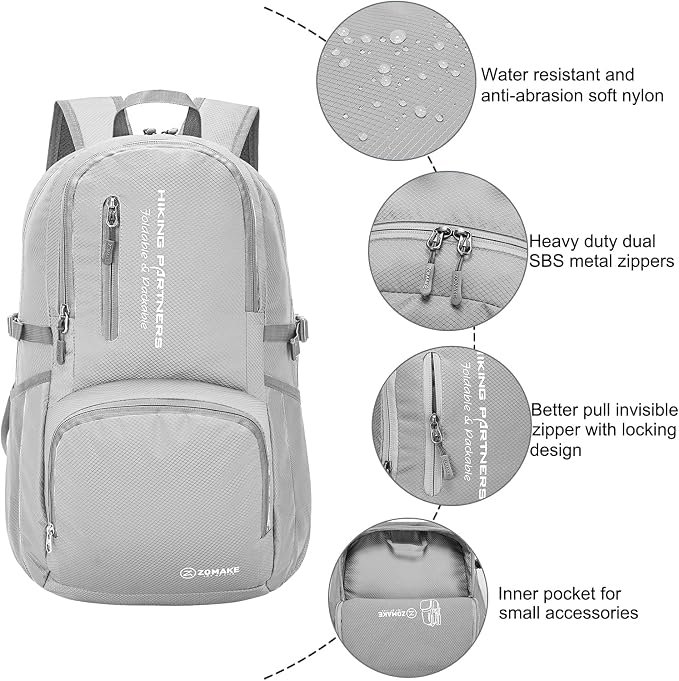 ZOMAKE Lightweight Packable Backpack, 35L Light Foldable Hiking Backpacks Water - Image 4