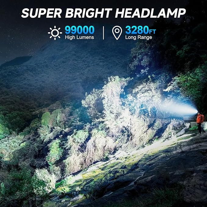 NiaoChao 2Pack Headlamp Rechargeable, 99000 LM Super Bright LED Head Lamp - Image 2