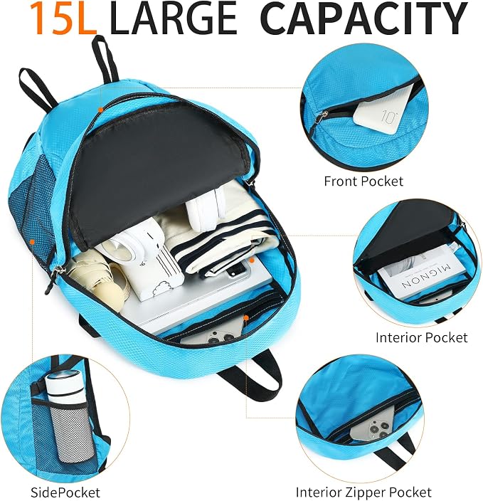 Small Hiking Backpack 15L Travel Lightweight Hiking Packable Daypack - Image 5
