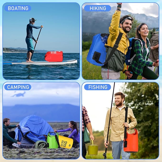 Jexine 10 Pack Dry Bag Waterproof, 5L Ultralight Dry Sacks Roll Top Storage Bag - Image 3